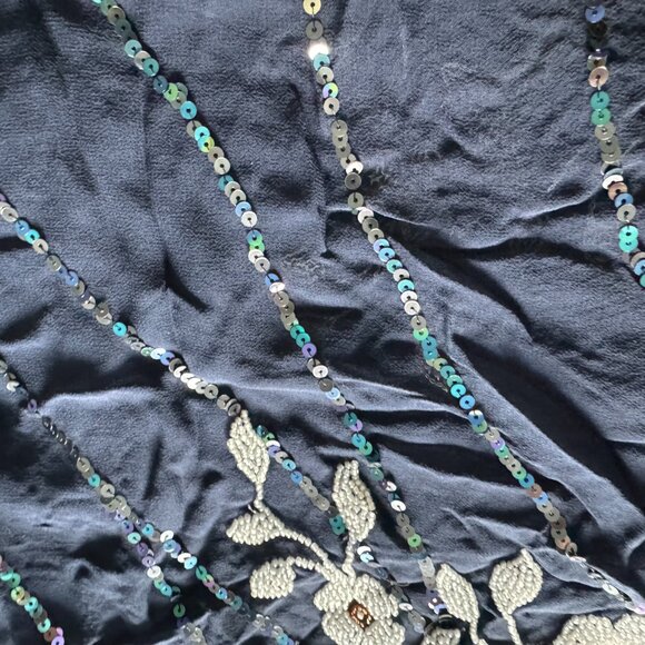 Sue Wong Scarf Shawl Navy Blue White Beaded 100 Silk Long Large Runner Chiffon 1 - Picture 3 of 16